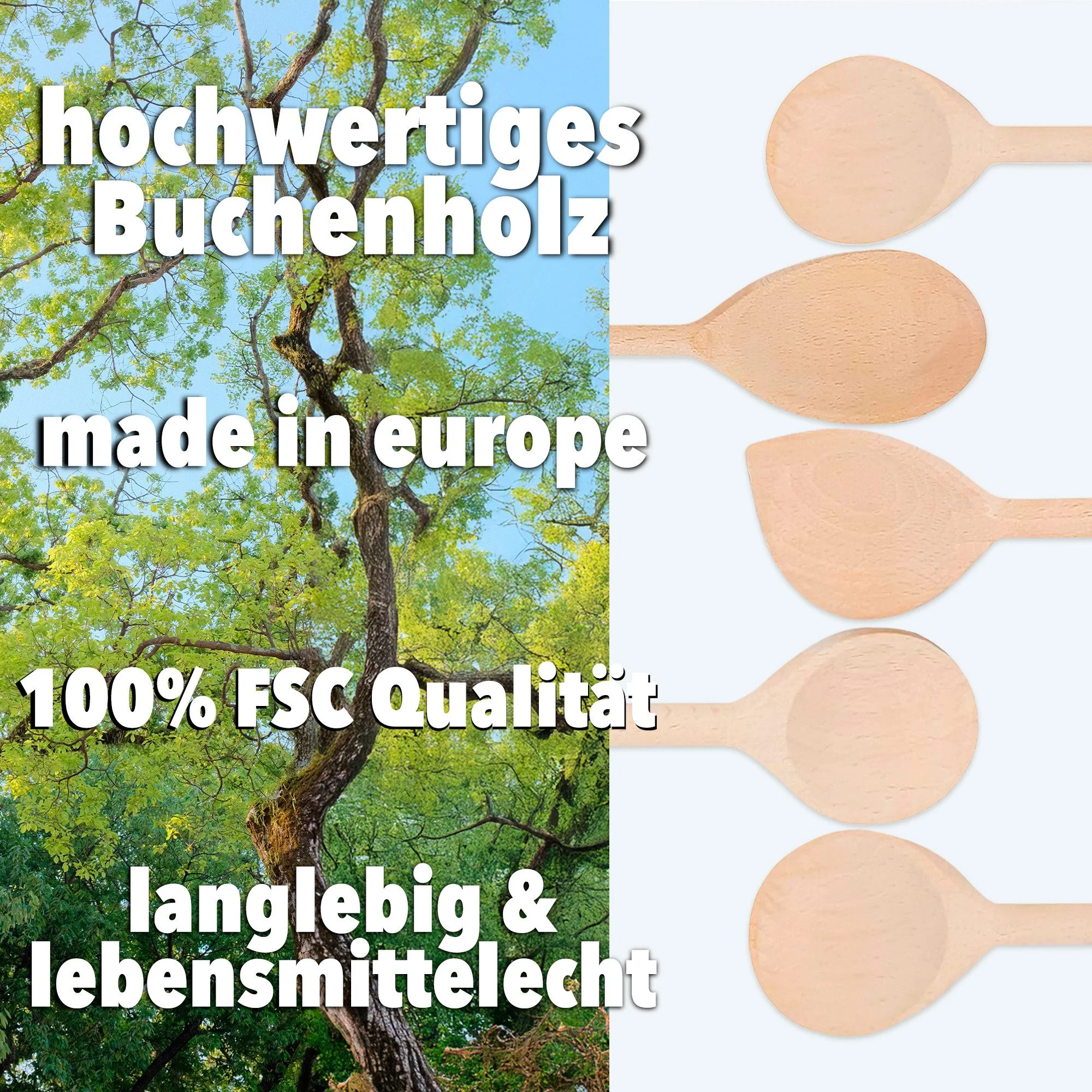 SOHFA Kochlöffel Holz Set – 5-teilig aus FSC®-zertifiziertem Buchenholz